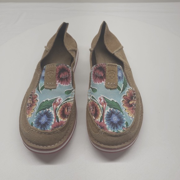 Ariat Womens Tan Suede Floral Slip On Loafer Shoes Size 8.5B - Picture 2 of 11